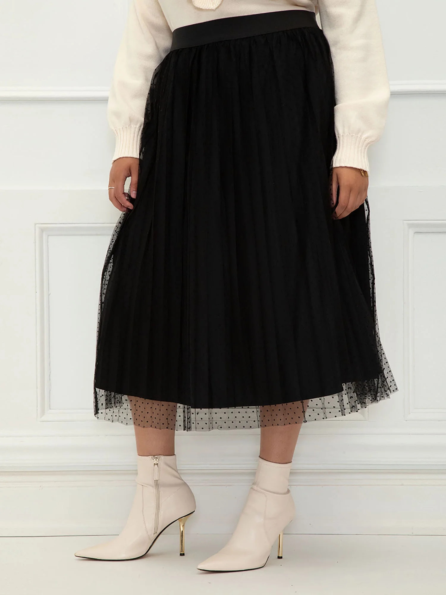 ELOQUII Elements Women's Plus Size Point D’Esprit Midi Skirt - Walmart.com | Walmart (US)