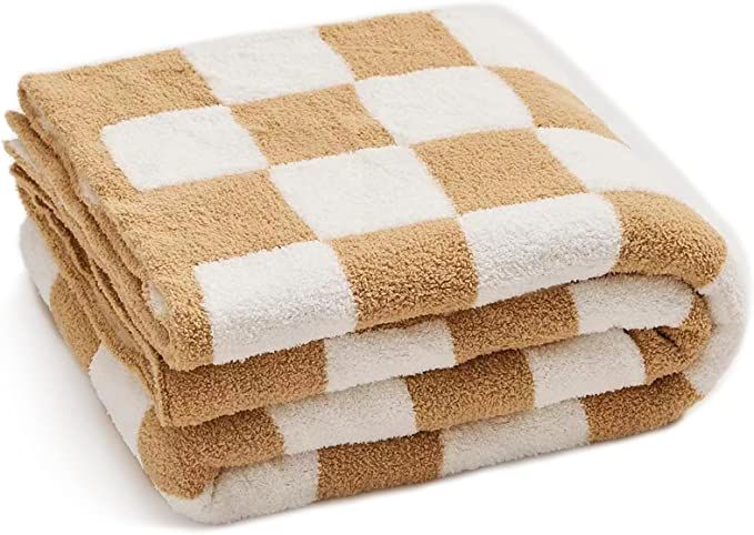 Chessboard Grid Fuzzy Throw Blankets for Bed Couch(Khaki,51''x63'')-Soft Cozy Plush Reversible Mi... | Amazon (US)