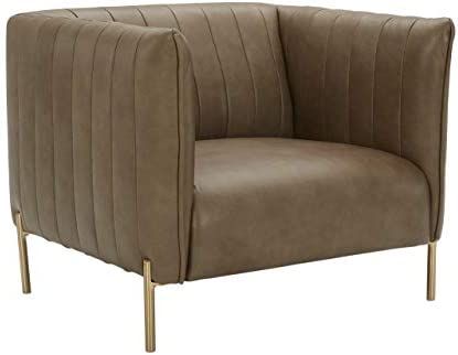 Amazon Brand – Rivet Frederick Mid-Century Channel Tufted Leather Chair, 38"W, Taupe | Amazon (US)