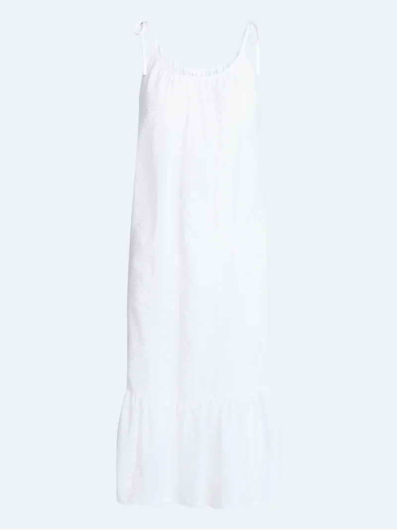 Joyspun Women's Seersucker Midi Sleep Gown with Shoulder Tie, Sizes XS to 3X | Walmart (US)