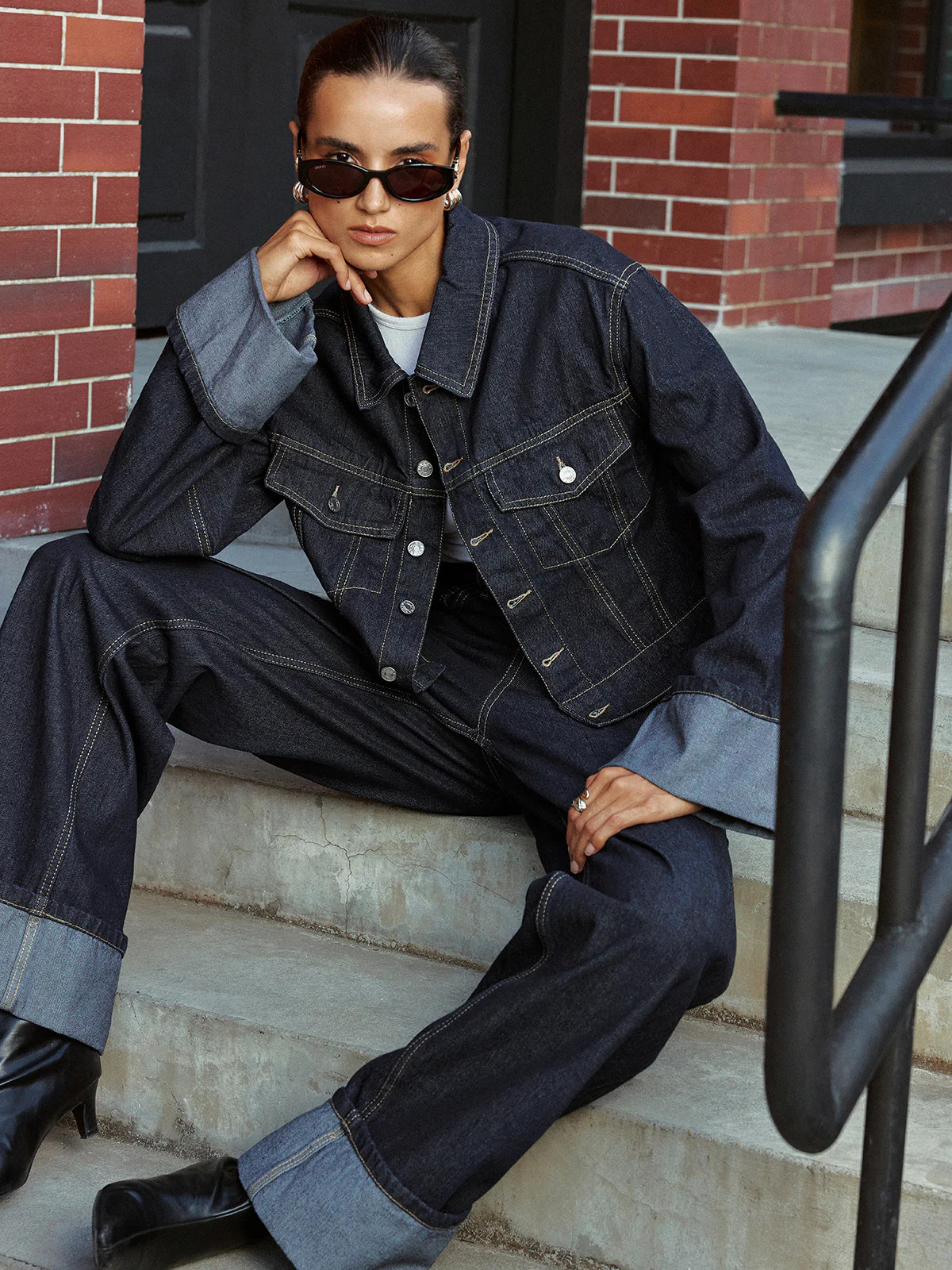 Cuffed Sleeve Denim Jacket | Commense