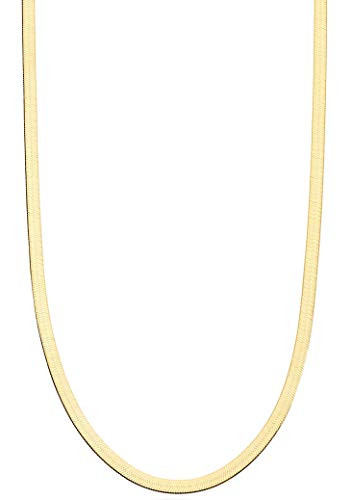 Miabella Italian Solid 925 Sterling Silver, 18Kt Gold Plated 3.5mm Flexible Flat Herringbone Chain Necklace for Women, Made in Italy (YG, Length 16 Inches) | Amazon (US)