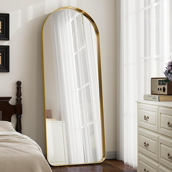 GLSLAND 21" x 64" Arched Full Length Mirror - Aluminum Alloy Deep Frame - Gold Wall Mounted Mirro... | Amazon (US)