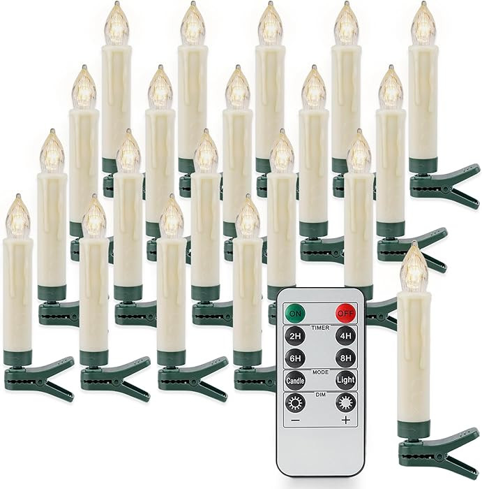 Rhytsing Set of 20 Clip On Candles for Christmas Tree with Remote, Battery Operated LED Candle Li... | Amazon (US)