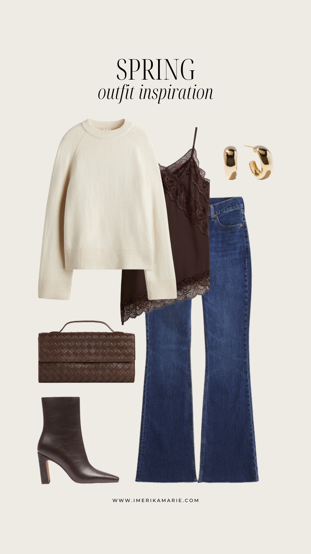 date night outfits. spring outfits. brown boots. dark wash jeans. bootcut jeans. woven clutch. lace shirt. lace top. lace undershirt. Quince cashmere 

 

#LTKgrwm #LTKootd #LTKPetite