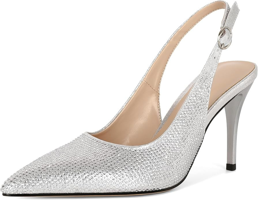 YODEKS Women's Slingback Heels Pointed Toe 3.5 Inch High Heel Pumps Wedding Bridal Party Prom Sho... | Amazon (US)