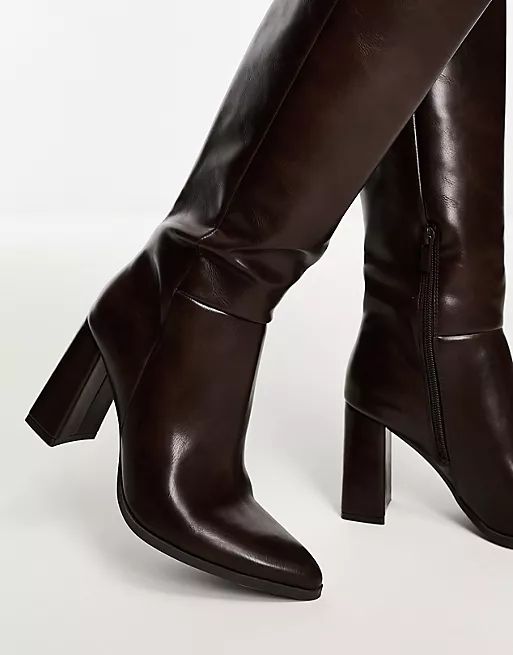 Glamorous Wide Fit pointed knee boots in chocolate | ASOS (Global)