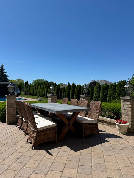 Our outdoor dining table and chairs! We have had this table for almost three years now and it’s amazing! 

Outdoor furniture, outdoor dining table, outdoor dining chairs, patio furniture, 


#LTKHome #LTKSaleAlert #LTKSeasonal