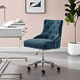 Modway Regent Tufted Button Upholstered Fabric Swivel Office Chair with Nailhead Trim in Azure | Amazon (US)
