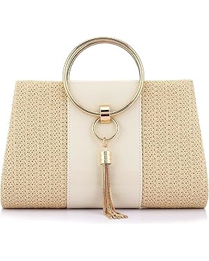 Straw Handbag Evening Bag Clutch Purses for Women, Fashion Summer Beach Tote Tassels Straw Clutch | Amazon (US)