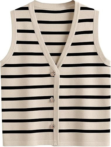 LILLUSORY Vest Tops for Women 2026 Summer Outfits Striped Sweaters Button Up Casual Blouses Jacke... | Amazon (US)