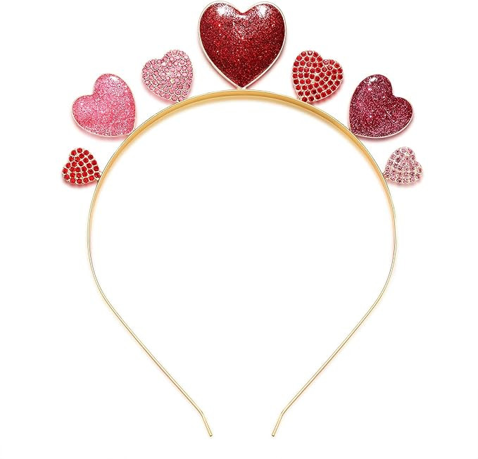CEALXHENY Valentine’s Day Heart Headbands for Women Glitter Rhinestone Heart Hairbands Love Hea... | Amazon (US)