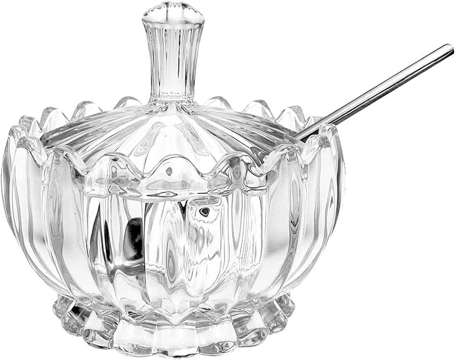 Clear Glass Sugar Bowl Spice Jar Seasoning Box Condiment Pot with Lid Spoon-Transparent | Amazon (US)