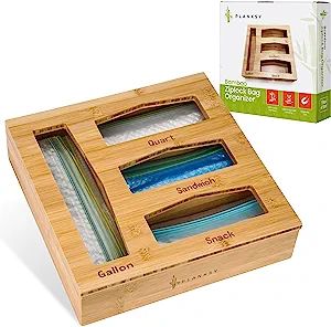 Amazon.com - Planksy Ziplock Bag Organizer - Durable Bamboo Bag Storage Organizer with 4 Compartm... | Amazon (US)