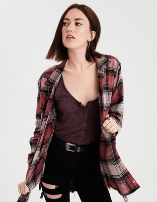 AE Destroy Flannel Button Up Shirt | American Eagle Outfitters (US & CA)