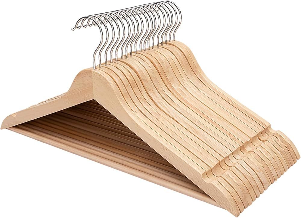 FairyHaus Wood Coat Hangers 30 Pack, Smooth Finish Wooden Suit Hangers with 360° Swivel Hook and... | Amazon (US)