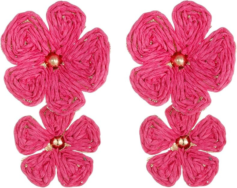 Raffia Flower Earrings, Raffia Straw Wrapped Flower Drop Dangle Earrings Summer Tropical Beach Je... | Amazon (US)