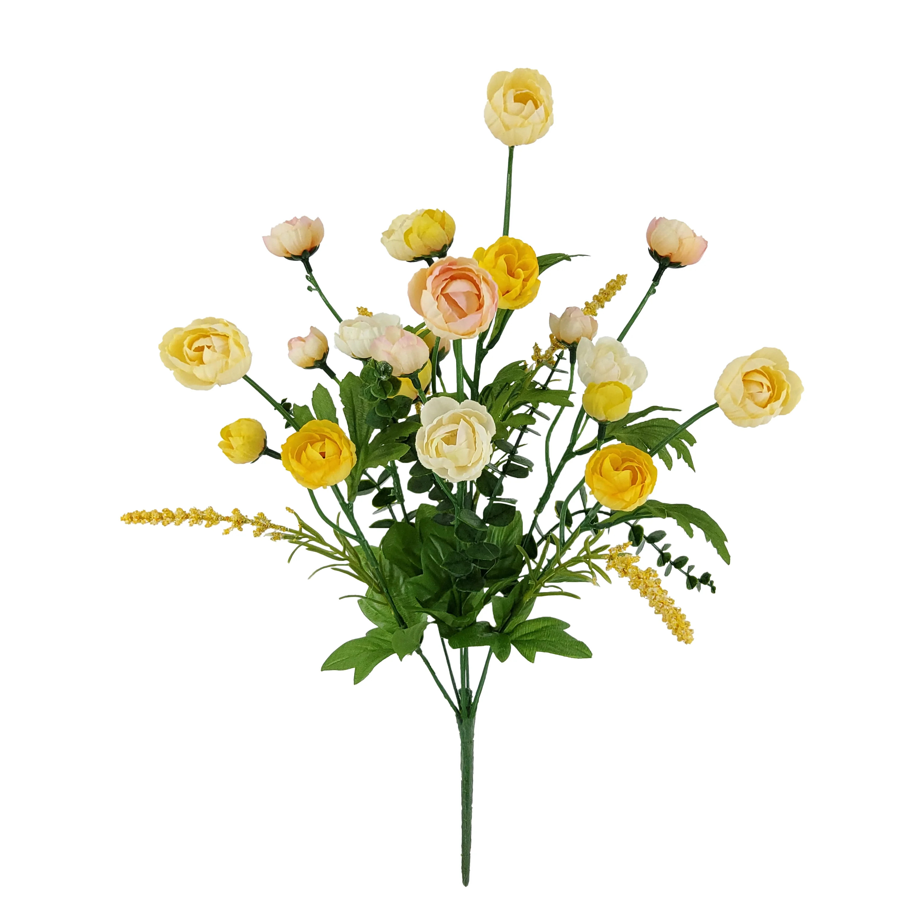 Mainstays Indoor 19 in Artificial Polyester Ranunculus Mix Bush, Yellow Color. | Walmart (US)
