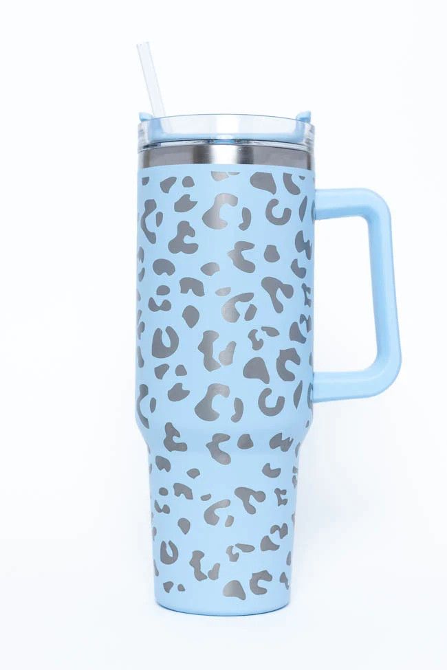 Sippin' Pretty Blue Leopard 40 oz Drink Tumbler With Lid And Straw DOORBUSTER | Pink Lily