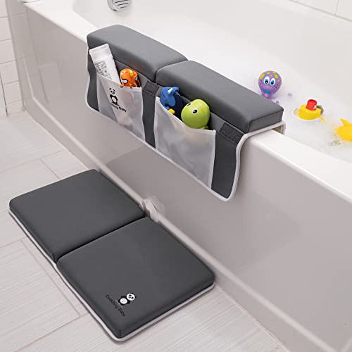 Cuddling Baby Bath Kneeler and Elbow Rest Pad Set - 2PC Premium Baby Bath Mat Set - Non-Slip Kneeling Pad with Storage Pockets - Machine Washable, Durable Foam Pad Bundle - Gray | Amazon (US)