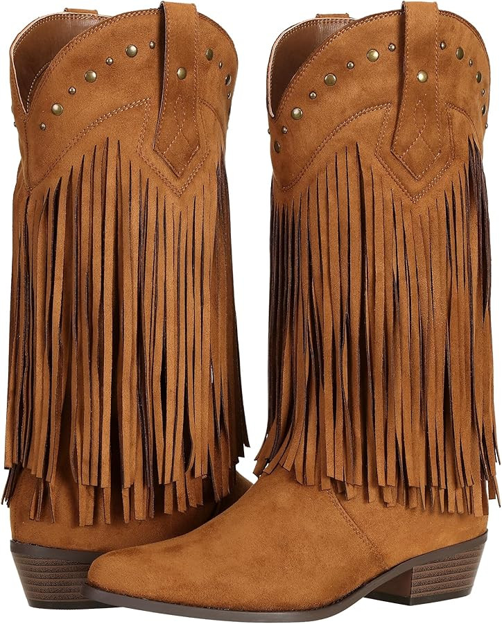 SheSole Women's Cowboy Boots Fringe Western Boots | Amazon (US)