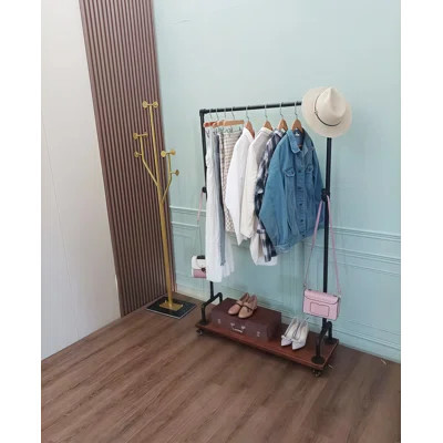 Clothes Rack With Wheels, Clothing Rack For Hanging Clothes, 39.3 Inches Metal Garment Rack With Shelf, Loads Up To 110 Lb, For Bedroom, Closet, Rusti | Wayfair North America