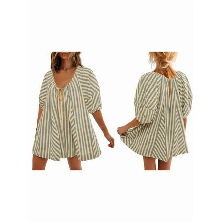 Osfvolr Womens Oversized Striped Romper Dress Shorts Jumpsuit Beach Vacation Clothes with Pockets S | Walmart (US)