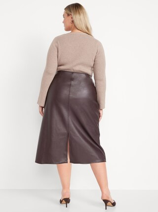 High-Waisted Faux-Leather Midi Skirt | Old Navy (US)