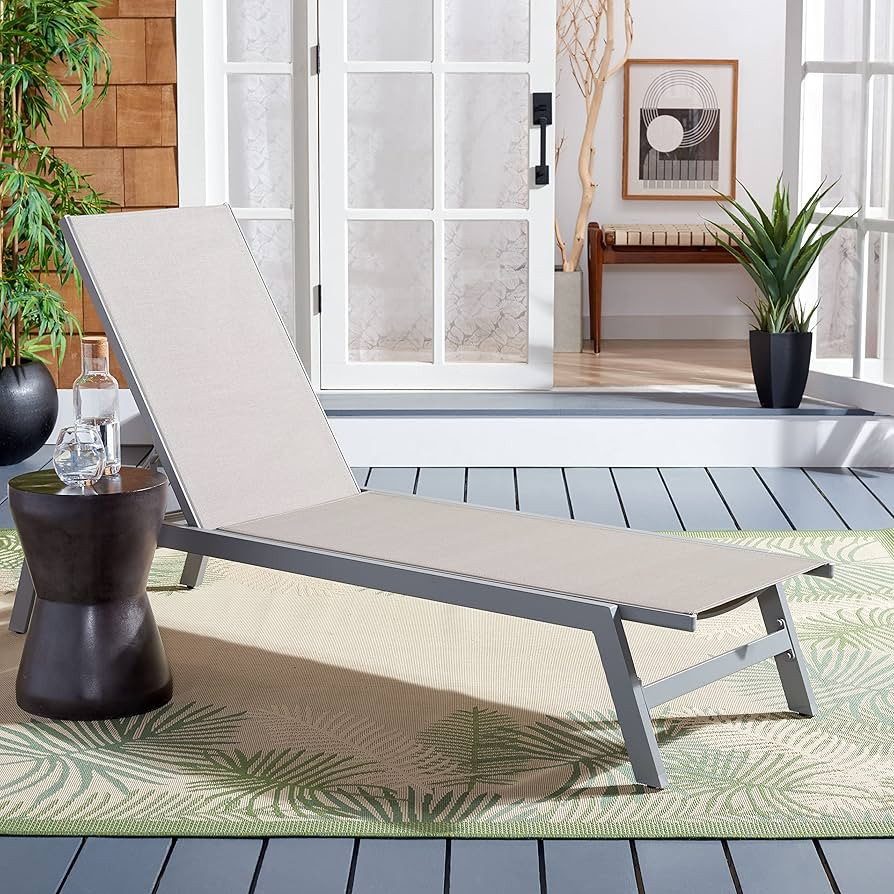Safavieh PAT9038B Outdoor Collection Fionne Silver/Grey Adjustable Chaise Sun Lounger Sunlounger | Amazon (US)