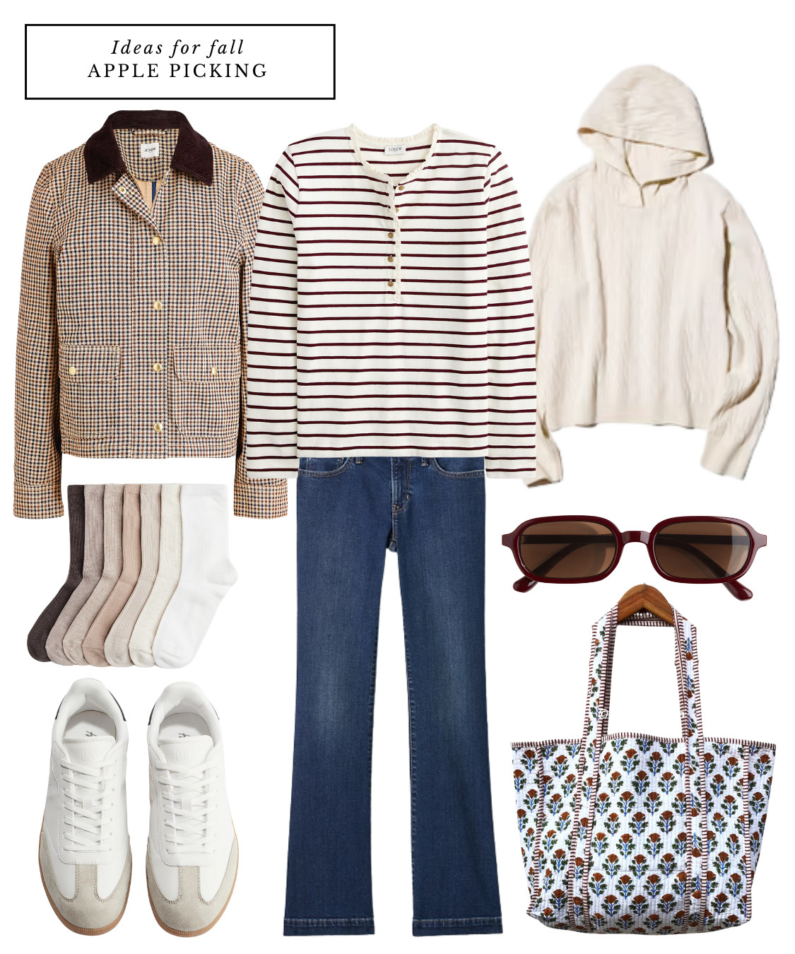 Fall outfit, weekend outfit, weekend wear, casual outfit // barn coat, fall jacket, sweater, striped sweater, cable knit hoodie, crew socks, white sneakers, casual sneakers, dark jeans, sunglasses, block print, tote bag  

 #LTKover50style #LTKfamily #LTKjeans