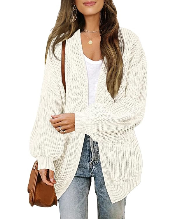 MEROKEETY Women's 2025 Open Front Chunky Cardigans Lantern Long Sleeve Oversized Knit Outwear wit... | Amazon (US)