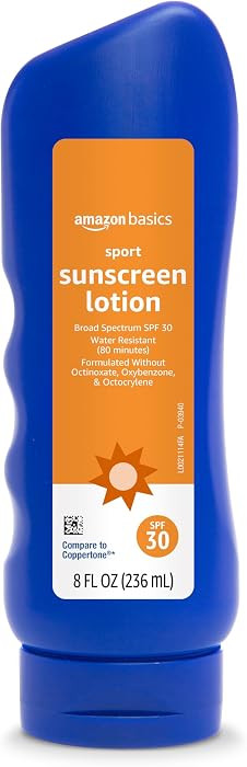 Amazon Basics Sport Sunscreen Lotion SPF 30, Water Resistant (80min), Formulated without Octinoxa... | Amazon (US)