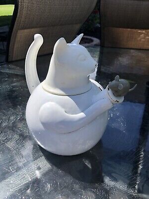 Vintage 80’s Copco White Enamel Cat Kitten and Mouse 2.5 Quart Tea Kettle Pot | eBay US