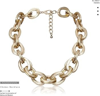 Acedre Chunky Choker Necklace Gold Cuban Link Chain Double O Link Necklaces Punk Hip-hop Jewelry ... | Amazon (US)