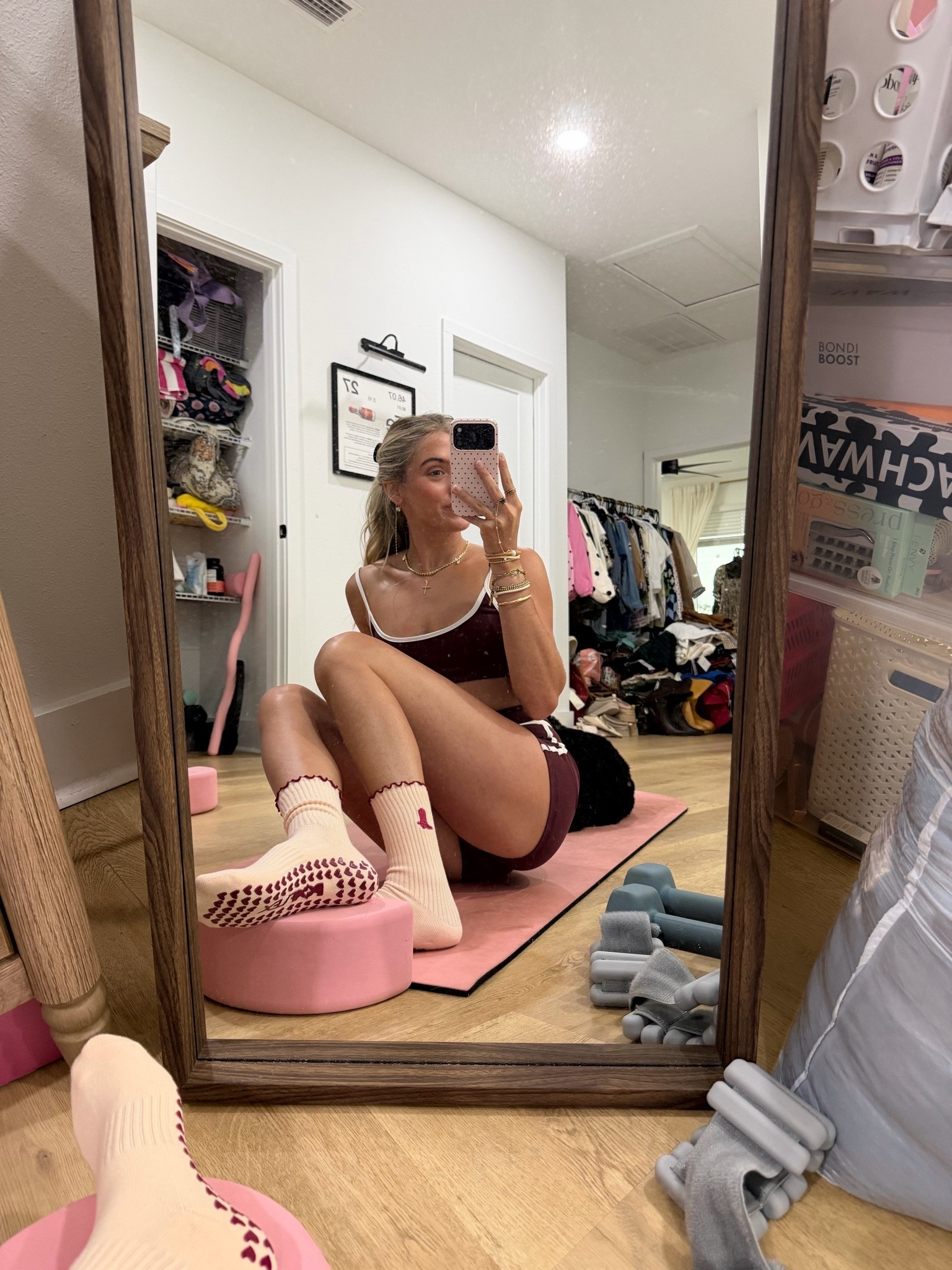 Amazon workout set size small. 2 Piece Workout Sets for Women Contrast Panel Sports Bra Cami Top and Butt-lifting Pants Active Jogger Outfits. My workout grip socks are @POPFLEX

#LTKfitnessgoals #LTKootd #LTKActive