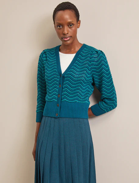 Chloe Cotton Cardigan - Petrol Blue Pale Petrol Blue Stripe | Cefinn