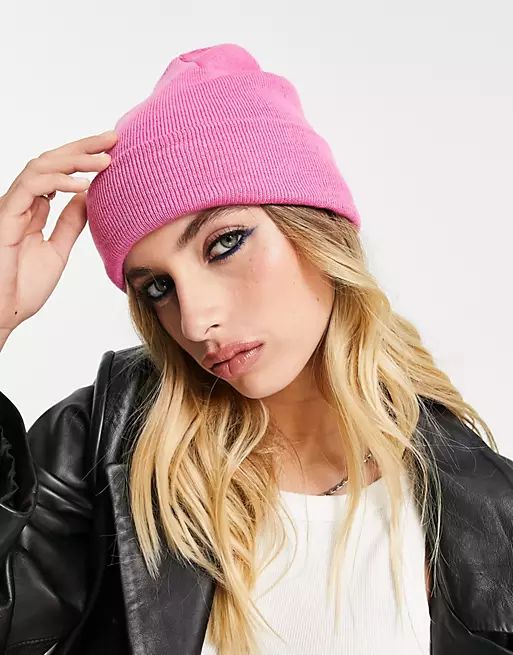 Only ribbed beanie in bright pink | ASOS (Global)