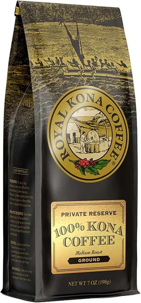 ROYAL KONA COFFEE Ground - 100% Hawaiian Kona Private Reserve Coffee Medium Roast, 7 oz | Amazon (US)
