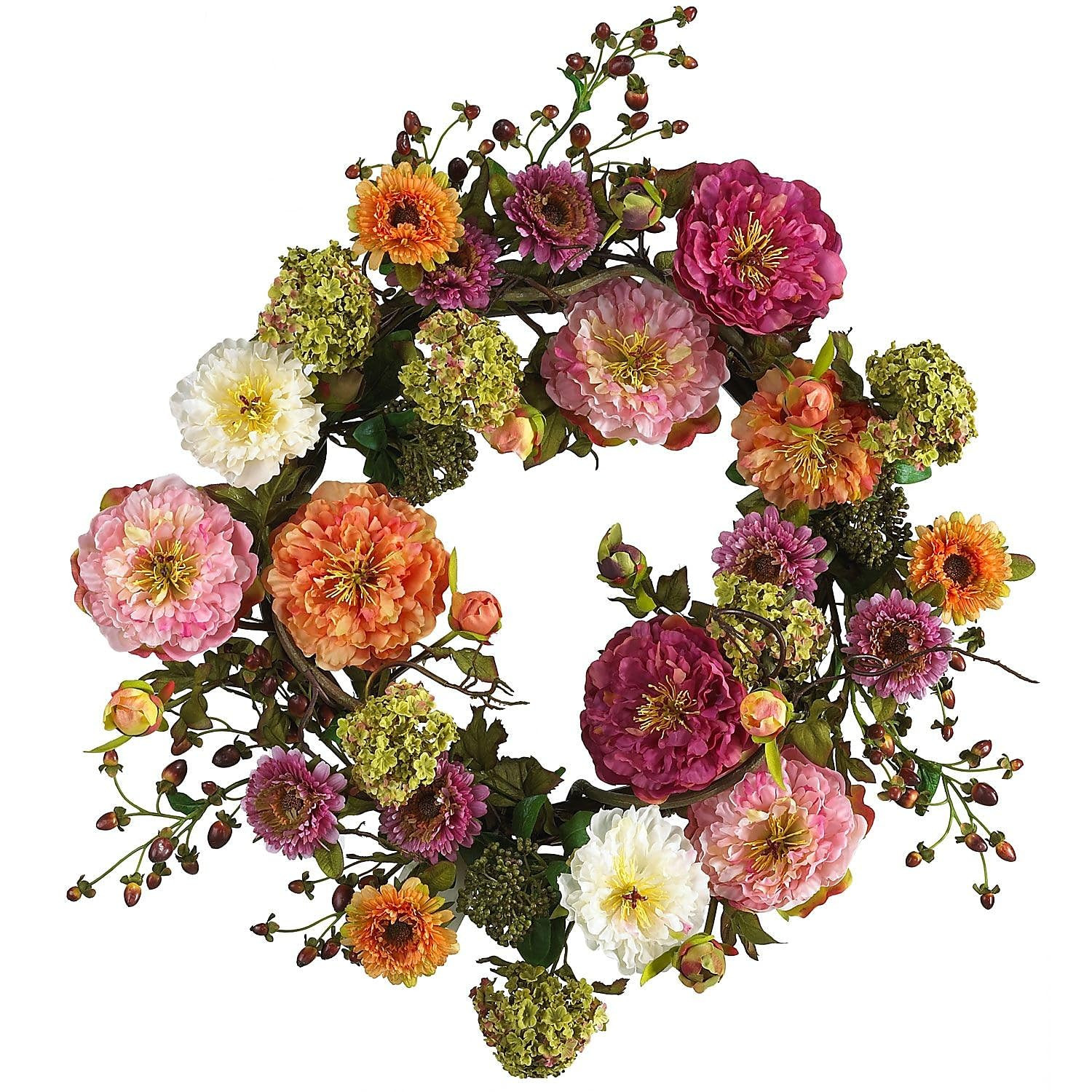 Nearly Natural 24" Peony Wreath, 24in, Mixed | Amazon (US)