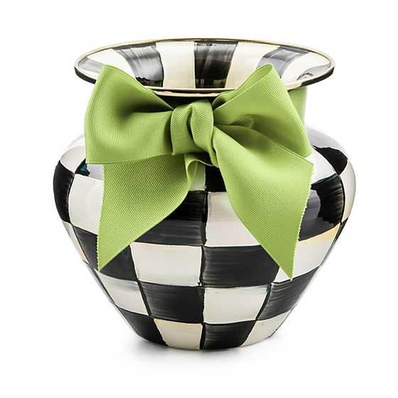 Courtly Check Enamel Large Vase - Green Bow | MacKenzie-Childs