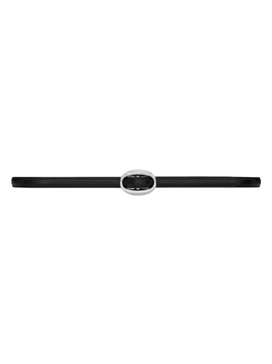 Shop Saint Laurent Oval Buckle Thin Belt In Smooth Leather | Saks Fifth Avenue | Saks Fifth Avenue