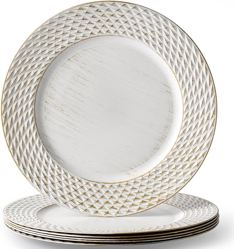 13" White Charger Plates, Round Plastic Server Ware Chargers for Dinner Plate, Decorative Table S... | Amazon (US)