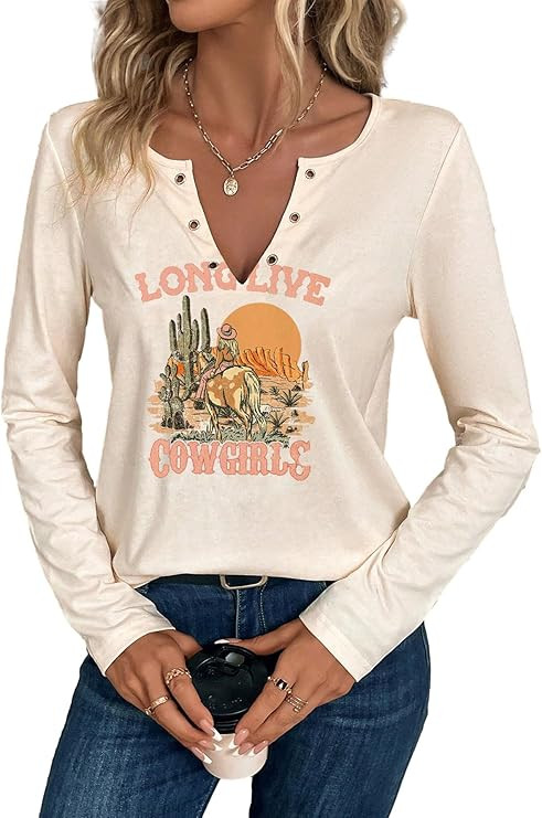 SODSHY Women's Cowboy Shirt Country Concert Outfit Cute Western Graphic Tee Casual Notched Neck L... | Amazon (US)
