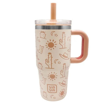 YAYA My First Travel Tumbler for Preschool & Kids 3+, Insulated Stainless Steel Tumbler with Reusable Silicone Straw & Spill-Proof Lid, Cup Holder Compatible, BPA-Free, 12oz, Western | Walmart (US)
