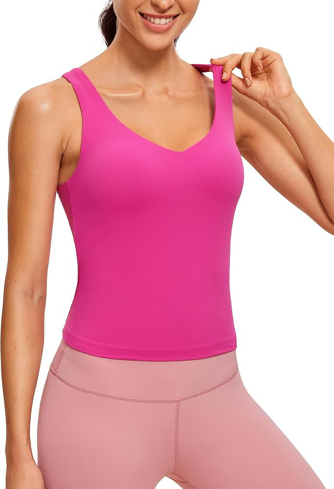 CRZ YOGA Butterluxe Womens V Neck Workout Tank Tops with Built in Bras - Sleeveless Padded Racerb... | Amazon (US)