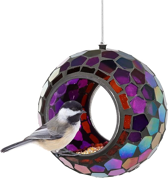Sunnydaze 6-Inch Glass Mosaic Hanging Bird Feeder for Outdoors - Fly-Through Wild Bird Feeder - P... | Amazon (US)