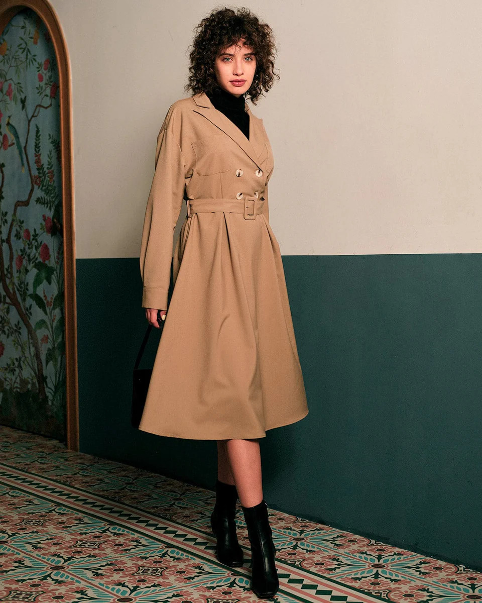 The Collared Belted Long Sleeve Midi Dress | rihoas.com