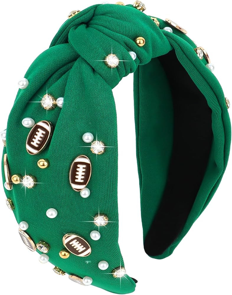YARIEW Football Headband for Women Pearl Rhinestone Jeweled Knotted Headband Fashion Headband Wid... | Amazon (US)
