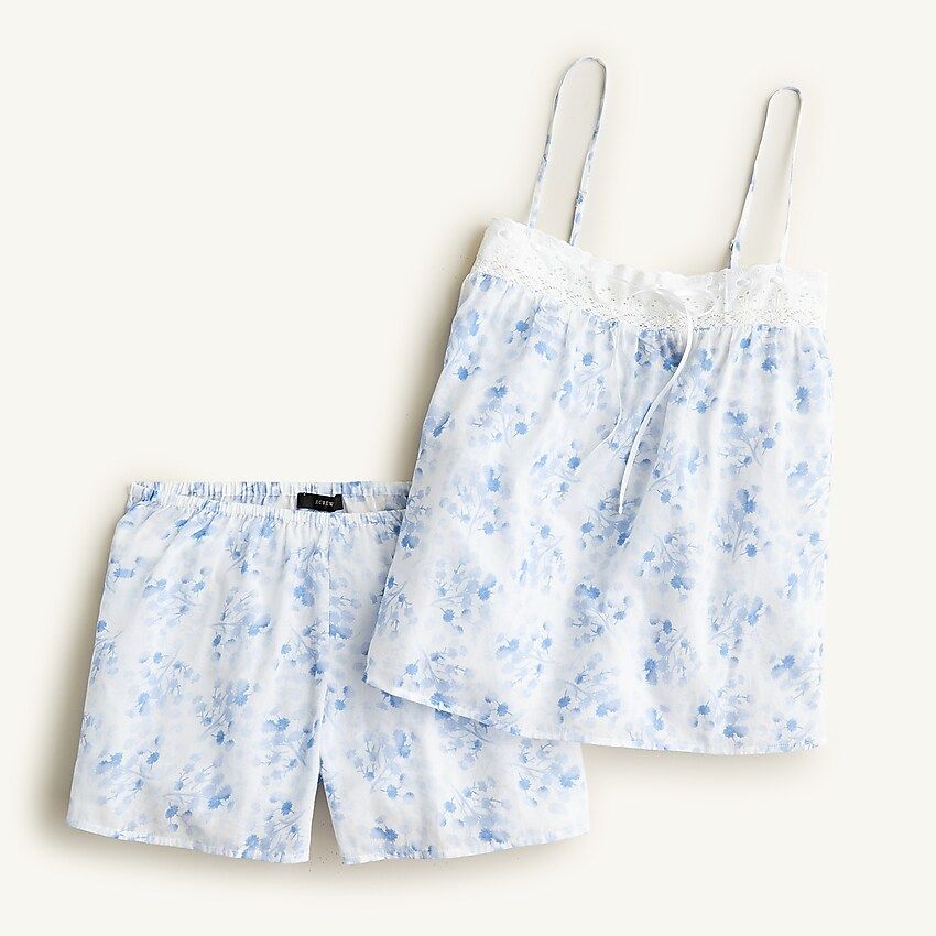 Cotton voile embroidered pajama tank set in watercolor print | J.Crew US