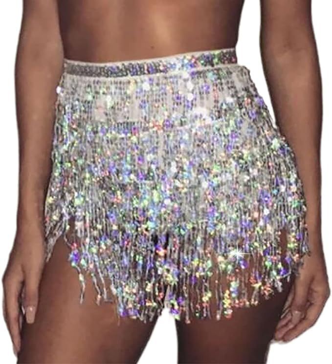 Flosy Women's Sequin Belly Dance Skirt Hip Belt Tassel Female Scarf Wrap Rave Music Festival Cost... | Amazon (US)
